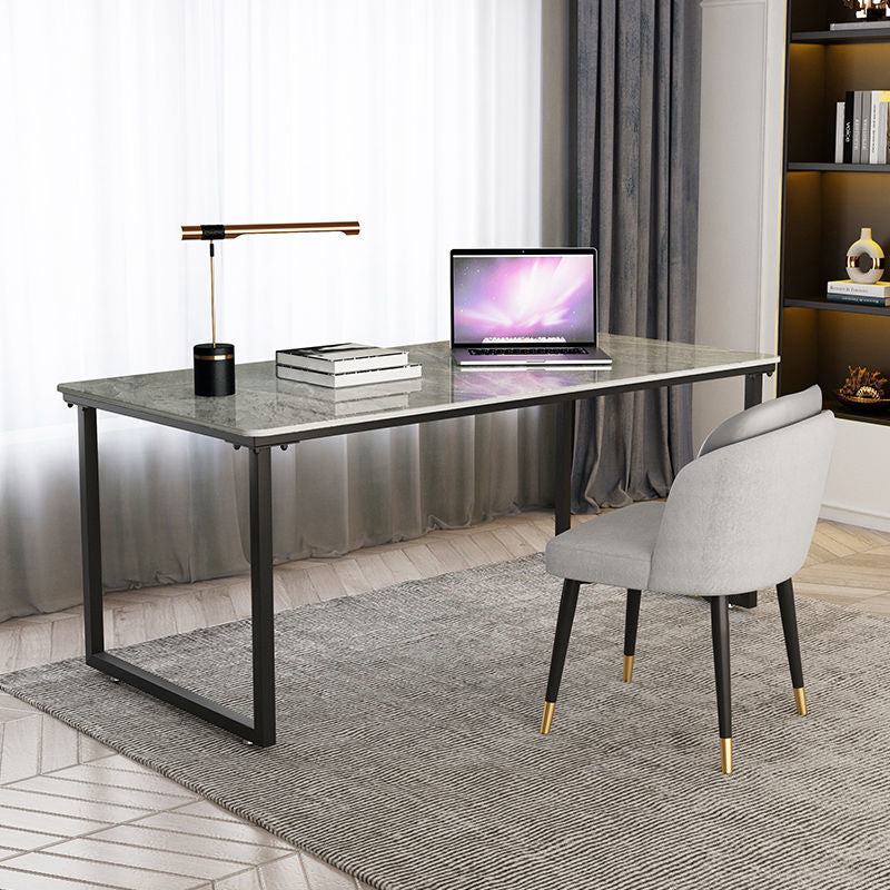 Industrial Office Desk Grey Marble Sled Writing Desk with Metal Legs 47.2"L x 23.6"W x 29.5"H Clearhalo 'furn' 'furn_office_desk' 'Furniture' 'Office Desks' 'Office Furniture' 'office_desk' 6403911