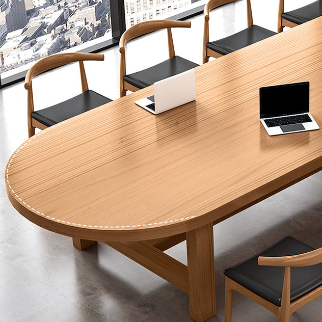 Oval Brown Office Desk Industrial Office Solid Wood Writing Desk Clearhalo 'furn' 'furn_office_desk' 'Furniture' 'Office Desks' 'Office Furniture' 'office_desk' 6403971