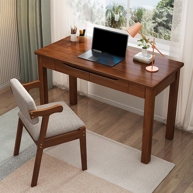 Modern Solid Wood Writing Desk 2-drawer Rectangular Office Desk 47.2"L x 21.7"W x 29.5"H Walnut Clearhalo 'furn' 'furn_office_desk' 'Furniture' 'Office Desks' 'Office Furniture' 'office_desk' 6404047