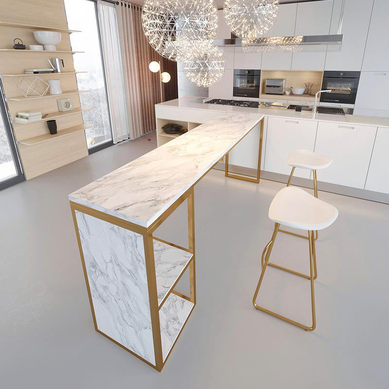 Glam 1/3 Pieces Bar Table Set Rectangle Stone Counter Table with Stools for Milk Tea Shop Clearhalo 'Bar Furniture' 'furn' 'furn_home_bar_bar_sets' 'Furniture' 'Home Bars & Bar Sets' 'home_bar_bar_sets' 'Kitchen & Dining Furniture' 6405270