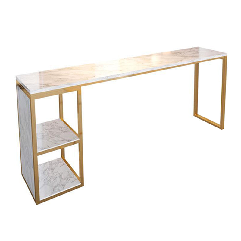 Glam 1/3 Pieces Bar Table Set Rectangle Stone Counter Table with Stools for Milk Tea Shop White 87"L x 16"W Clearhalo 'Bar Furniture' 'furn' 'furn_home_bar_bar_sets' 'Furniture' 'Home Bars & Bar Sets' 'home_bar_bar_sets' 'Kitchen & Dining Furniture' 6405273