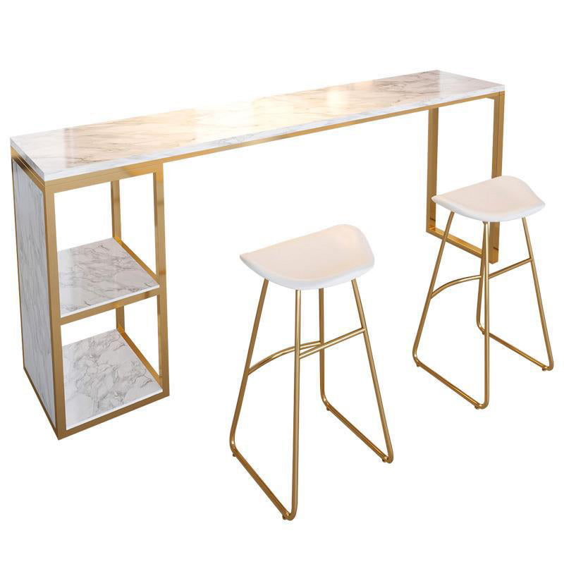 Glam 1/3 Pieces Bar Table Set Rectangle Stone Counter Table with Stools for Milk Tea Shop Clearhalo 'Bar Furniture' 'furn' 'furn_home_bar_bar_sets' 'Furniture' 'Home Bars & Bar Sets' 'home_bar_bar_sets' 'Kitchen & Dining Furniture' 6405275