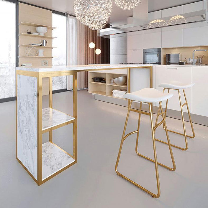 Glam 1/3 Pieces Bar Table Set Rectangle Stone Counter Table with Stools for Milk Tea Shop Clearhalo 'Bar Furniture' 'furn' 'furn_home_bar_bar_sets' 'Furniture' 'Home Bars & Bar Sets' 'home_bar_bar_sets' 'Kitchen & Dining Furniture' 6405277