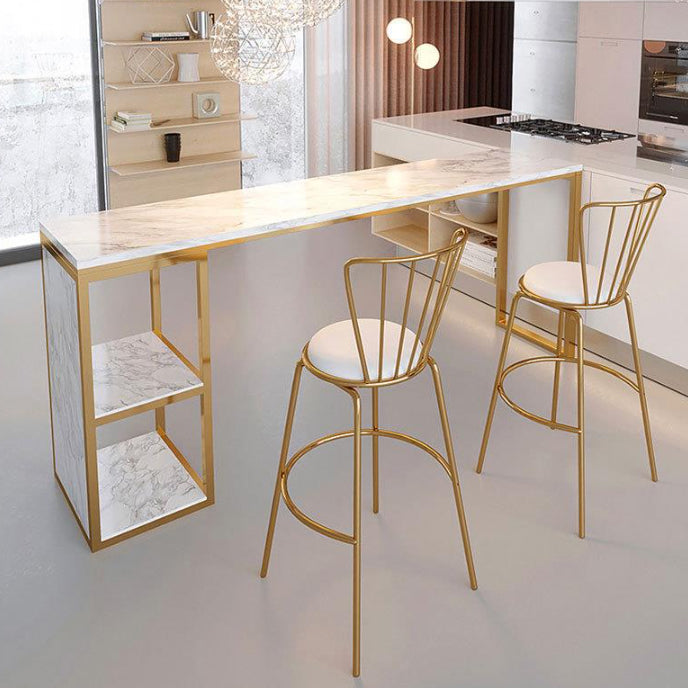 Glam 1/3 Pieces Bar Table Set Rectangle Stone Counter Table with Stools for Milk Tea Shop Clearhalo 'Bar Furniture' 'furn' 'furn_home_bar_bar_sets' 'Furniture' 'Home Bars & Bar Sets' 'home_bar_bar_sets' 'Kitchen & Dining Furniture' 6405278