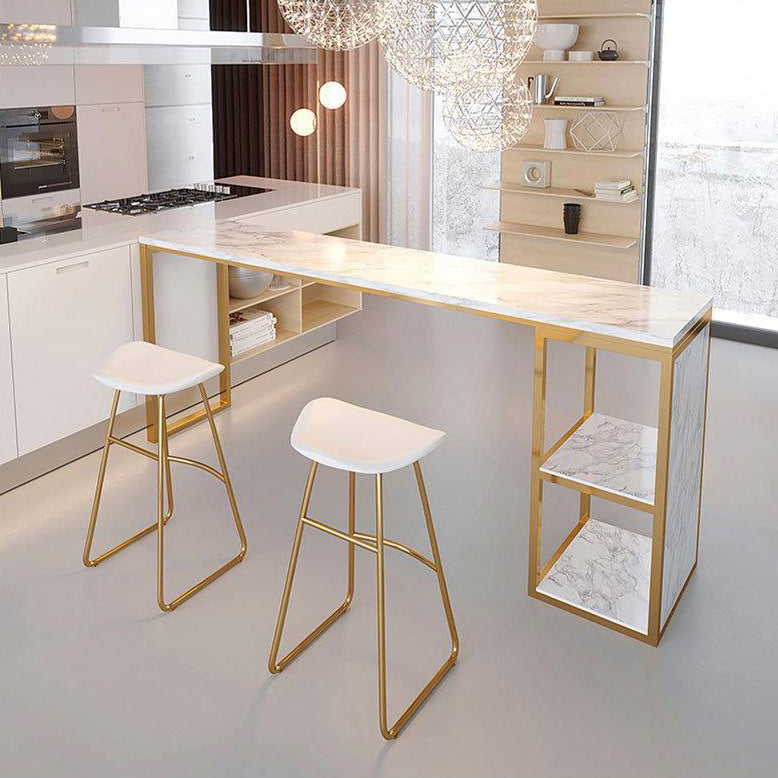 Glam 1/3 Pieces Bar Table Set Rectangle Stone Counter Table with Stools for Milk Tea Shop Clearhalo 'Bar Furniture' 'furn' 'furn_home_bar_bar_sets' 'Furniture' 'Home Bars & Bar Sets' 'home_bar_bar_sets' 'Kitchen & Dining Furniture' 6405279