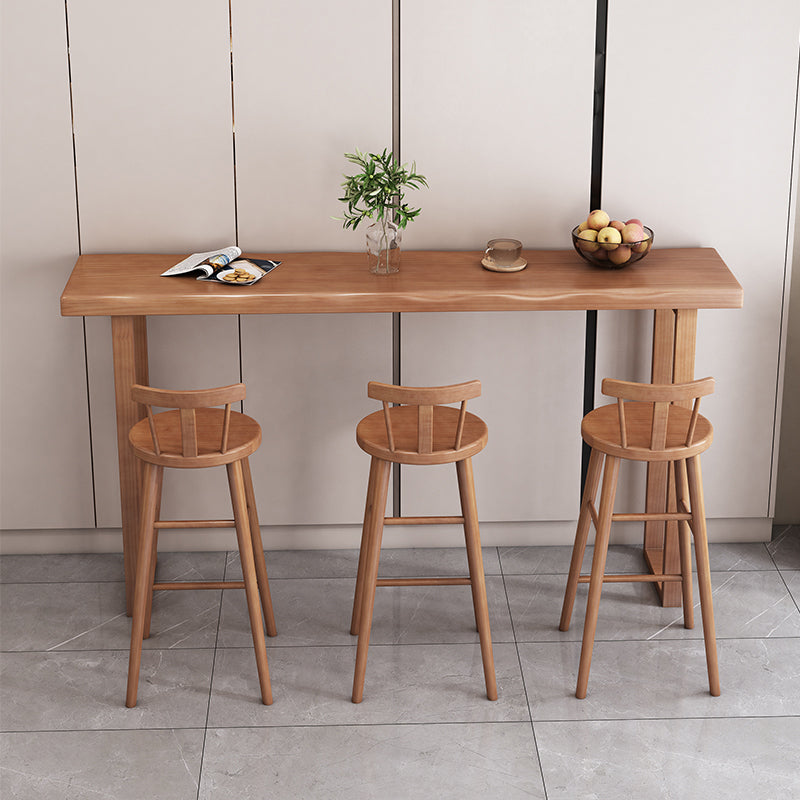 Contemporary Rectangle Pub Dining Set 1/4/7 Pieces Pine Solid Wood Counter Set 4 Pieces: Table, 3 Brown Stools Clearhalo 'Bar Furniture' 'furn' 'furn_home_bar_bar_sets' 'Furniture' 'Home Bars & Bar Sets' 'home_bar_bar_sets' 'Kitchen & Dining Furniture' 6405899