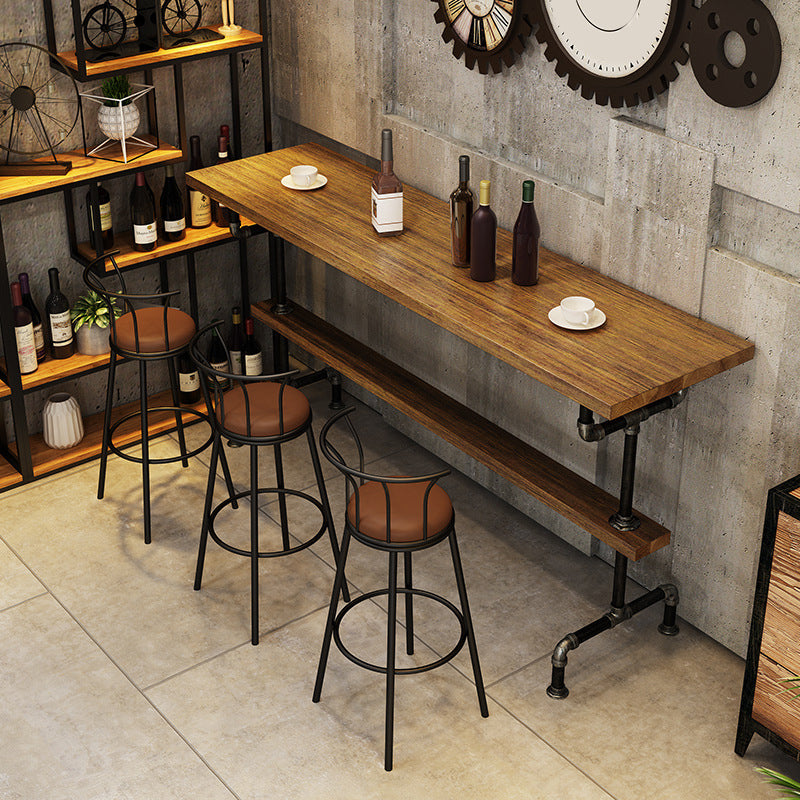 Brown Bar Stool and Table Set Industrial 1/2/4/7 Pieces Table and Stool Set 4 Pieces: 1 Table, 2 Black-Brown Stools Clearhalo 'Bar Furniture' 'furn' 'furn_home_bar_bar_sets' 'Furniture' 'Home Bars & Bar Sets' 'home_bar_bar_sets' 'Kitchen & Dining Furniture' 6406061