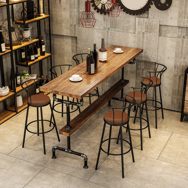 Brown Bar Stool and Table Set Industrial 1/2/4/7 Pieces Table and Stool Set 7 Pieces: 1 Table, 6 Black-Brown Stools Clearhalo 'Bar Furniture' 'furn' 'furn_home_bar_bar_sets' 'Furniture' 'Home Bars & Bar Sets' 'home_bar_bar_sets' 'Kitchen & Dining Furniture' 6406063