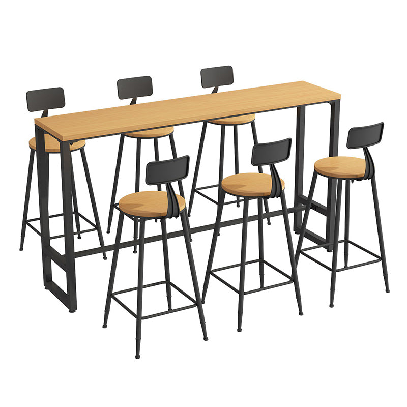 1/7 Pieces Indoor Bar Table Set Industrial Wooden Bar Table and Stools with Footrest 7 Pieces: Table, 7 Wood Stools Clearhalo 'Bar Furniture' 'furn' 'furn_home_bar_bar_sets' 'Furniture' 'Home Bars & Bar Sets' 'home_bar_bar_sets' 'Kitchen & Dining Furniture' 6406174
