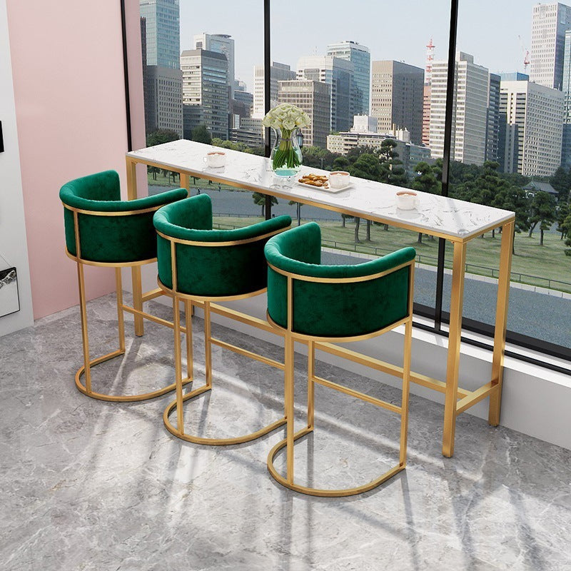 Sintered Stone Bar Table Set 1/2/3/4/7 Pieces Luxury Bar Table and Stools with Footrest 4 Pieces: Table, 3 Green Stools Clearhalo 'Bar Furniture' 'furn' 'furn_home_bar_bar_sets' 'Furniture' 'Home Bars & Bar Sets' 'home_bar_bar_sets' 'Kitchen & Dining Furniture' 6406189
