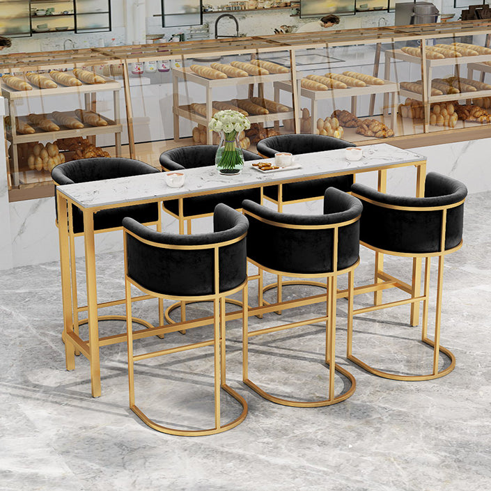 Sintered Stone Bar Table Set 1/2/3/4/7 Pieces Luxury Bar Table and Stools with Footrest 7 Pieces: Table, 6 Black Stools Clearhalo 'Bar Furniture' 'furn' 'furn_home_bar_bar_sets' 'Furniture' 'Home Bars & Bar Sets' 'home_bar_bar_sets' 'Kitchen & Dining Furniture' 6406204