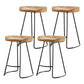 Modern Armless Backless Counter Stool Iron Bar Stool with Wooden Seat for Bar