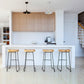 Modern Armless Backless Counter Stool Iron Bar Stool with Wooden Seat for Bar