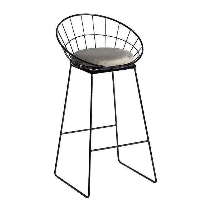 Taburete de bar moderno sin brazos con respaldo, taburete de hierro con cojín de terciopelo para Bar