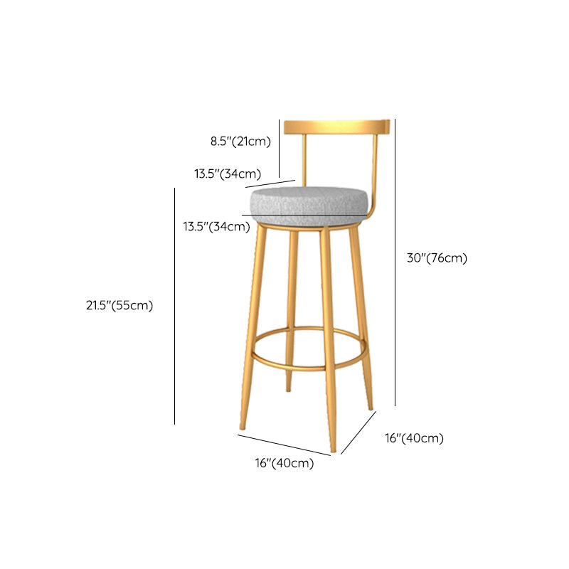 Taburete de bar de hierro con respaldo sin brazos Glam, taburete con cojín y pedal para cocina