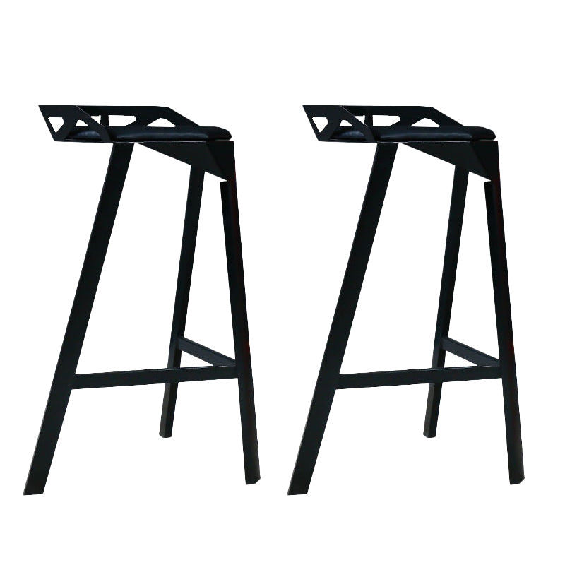 Modern Stackable Backrest Counter Stool Iron Cafe Bar Stool with Cushion and Pedal Black 2 Piece Set Clearhalo 'Bar Furniture' 'Bar Stools' 'bar_stools' 'furn' 'furn_bar_stools' 'Furniture' 'Kitchen & Dining Furniture' 6406624