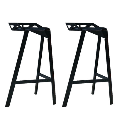 Modern Stackable Backrest Counter Stool Iron Cafe Bar Stool with Cushion and Pedal Black 2 Piece Set Clearhalo 'Bar Furniture' 'Bar Stools' 'bar_stools' 'furn' 'furn_bar_stools' 'Furniture' 'Kitchen & Dining Furniture' 6406624