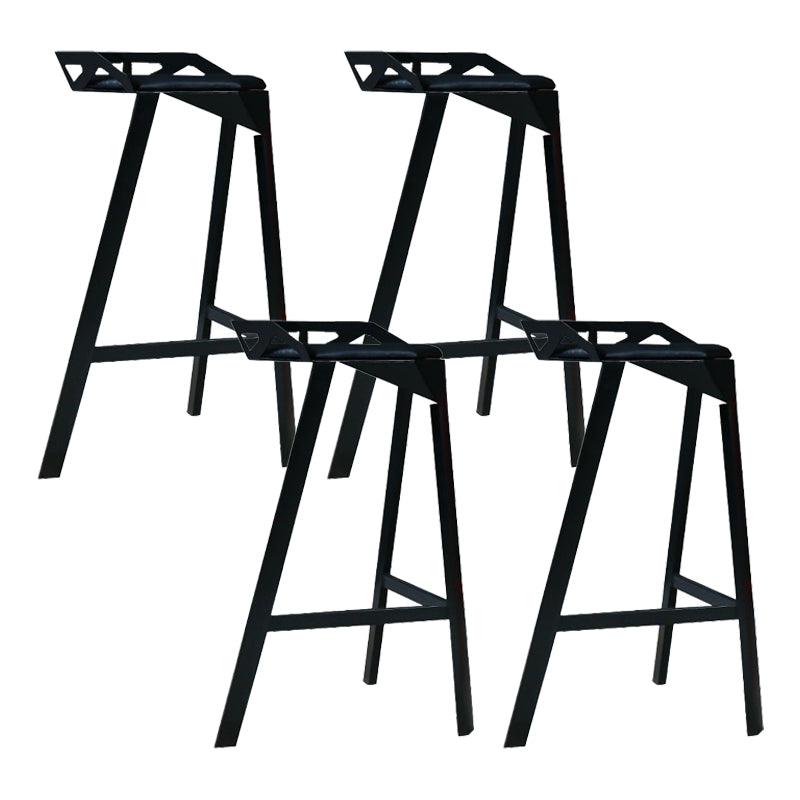 Modern Stackable Backrest Counter Stool Iron Cafe Bar Stool with Cushion and Pedal Black 4 Piece Set Clearhalo 'Bar Furniture' 'Bar Stools' 'bar_stools' 'furn' 'furn_bar_stools' 'Furniture' 'Kitchen & Dining Furniture' 6406625