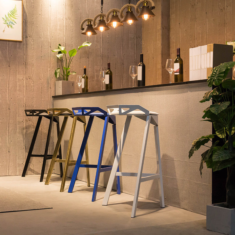 Modern Stackable Backrest Counter Stool Iron Cafe Bar Stool with Cushion and Pedal Clearhalo 'Bar Furniture' 'Bar Stools' 'bar_stools' 'furn' 'furn_bar_stools' 'Furniture' 'Kitchen & Dining Furniture' 6406627