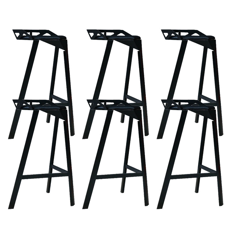Modern Stackable Backrest Counter Stool Iron Cafe Bar Stool with Cushion and Pedal Black 6 Piece Set Clearhalo 'Bar Furniture' 'Bar Stools' 'bar_stools' 'furn' 'furn_bar_stools' 'Furniture' 'Kitchen & Dining Furniture' 6406628