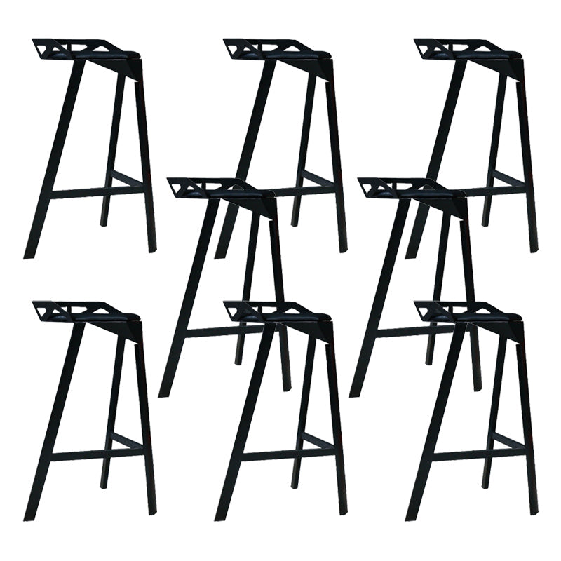 Modern Stackable Backrest Counter Stool Iron Cafe Bar Stool with Cushion and Pedal Black 8 Piece Set Clearhalo 'Bar Furniture' 'Bar Stools' 'bar_stools' 'furn' 'furn_bar_stools' 'Furniture' 'Kitchen & Dining Furniture' 6406629