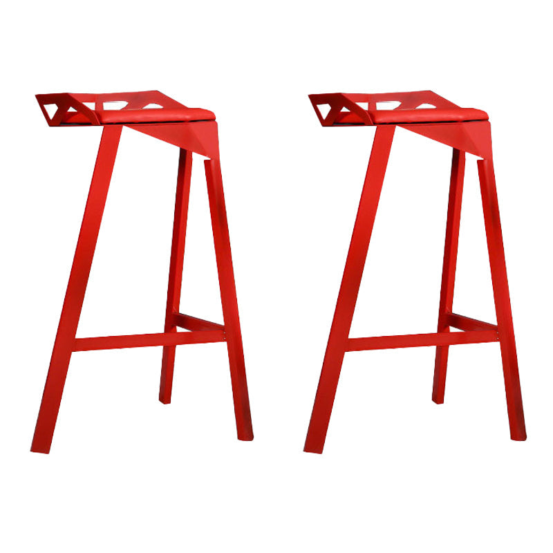 Modern Stackable Backrest Counter Stool Iron Cafe Bar Stool with Cushion and Pedal Red 2 Piece Set Clearhalo 'Bar Furniture' 'Bar Stools' 'bar_stools' 'furn' 'furn_bar_stools' 'Furniture' 'Kitchen & Dining Furniture' 6406633
