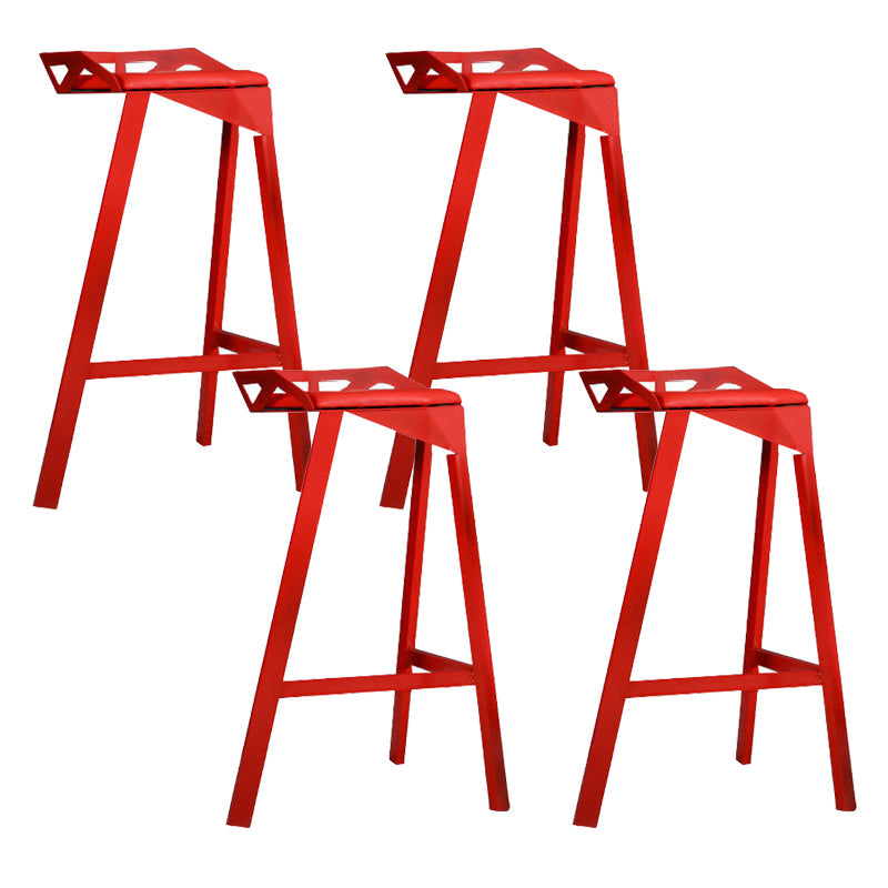 Modern Stackable Backrest Counter Stool Iron Cafe Bar Stool with Cushion and Pedal Red 4 Piece Set Clearhalo 'Bar Furniture' 'Bar Stools' 'bar_stools' 'furn' 'furn_bar_stools' 'Furniture' 'Kitchen & Dining Furniture' 6406635