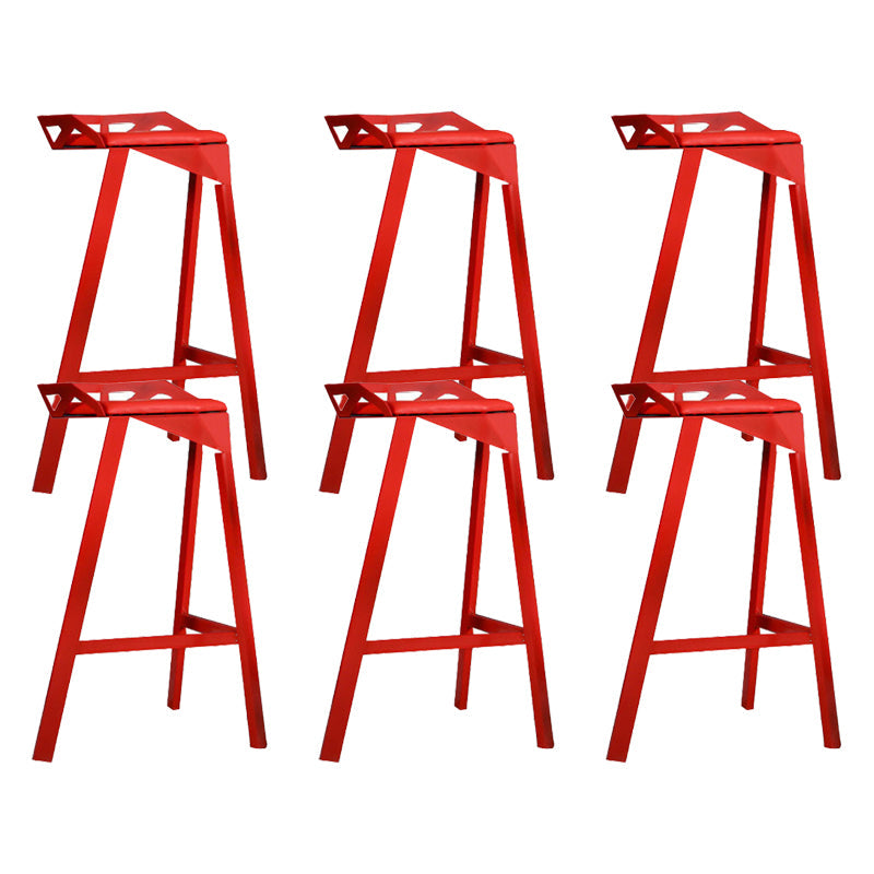 Modern Stackable Backrest Counter Stool Iron Cafe Bar Stool with Cushion and Pedal Red 6 Piece Set Clearhalo 'Bar Furniture' 'Bar Stools' 'bar_stools' 'furn' 'furn_bar_stools' 'Furniture' 'Kitchen & Dining Furniture' 6406637