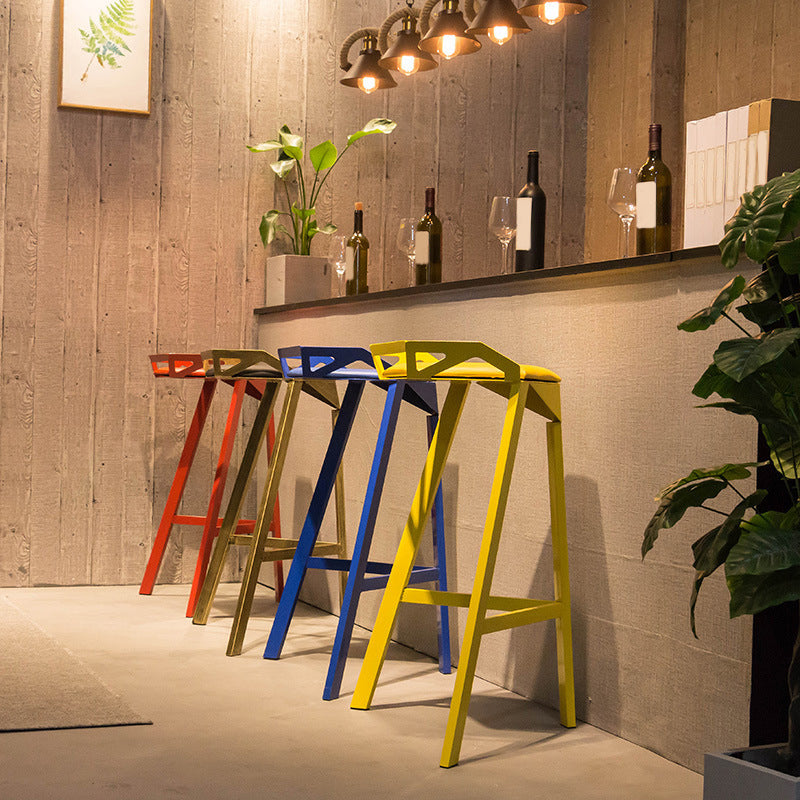 Modern Stackable Backrest Counter Stool Iron Cafe Bar Stool with Cushion and Pedal Clearhalo 'Bar Furniture' 'Bar Stools' 'bar_stools' 'furn' 'furn_bar_stools' 'Furniture' 'Kitchen & Dining Furniture' 6406638