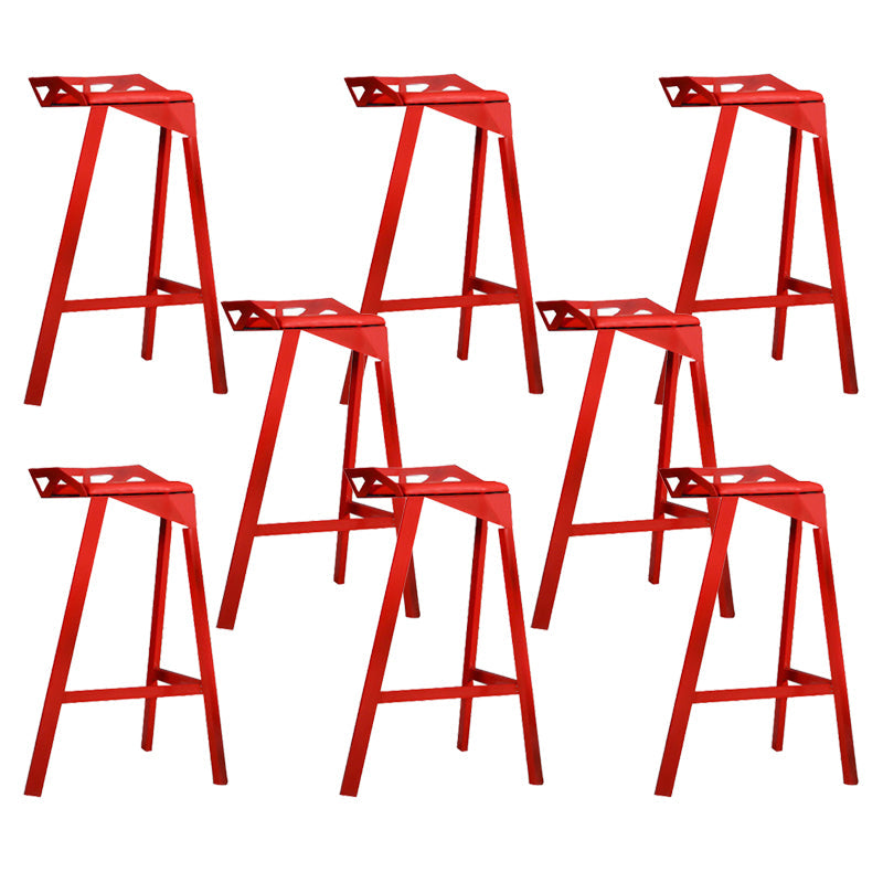 Modern Stackable Backrest Counter Stool Iron Cafe Bar Stool with Cushion and Pedal Red 8 Piece Set Clearhalo 'Bar Furniture' 'Bar Stools' 'bar_stools' 'furn' 'furn_bar_stools' 'Furniture' 'Kitchen & Dining Furniture' 6406639