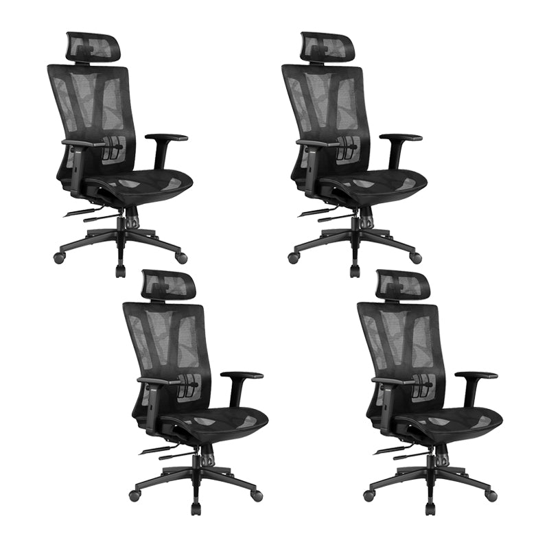 Office Ergonomic Mesh Task Chair Modern Adjustable Arms Swivel Chair Black 4 Piece Set Clearhalo 'furn' 'furn_office_chair' 'Furniture' 'Office Chairs' 'Office Furniture' 'office_chair' 6407053