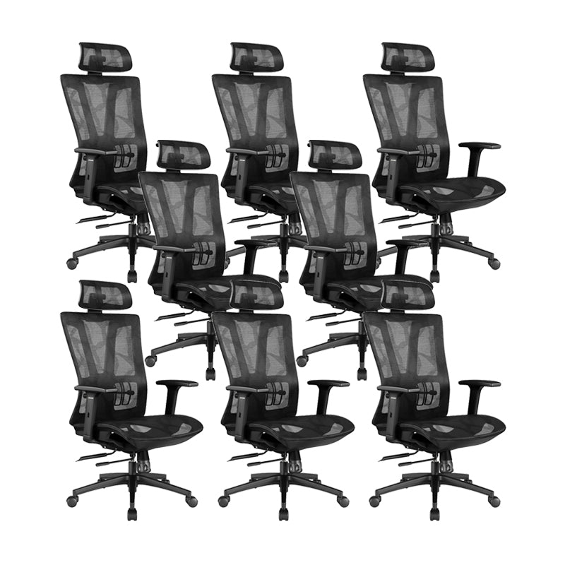 Office Ergonomic Mesh Task Chair Modern Adjustable Arms Swivel Chair Black 8 Piece Set Clearhalo 'furn' 'furn_office_chair' 'Furniture' 'Office Chairs' 'Office Furniture' 'office_chair' 6407057