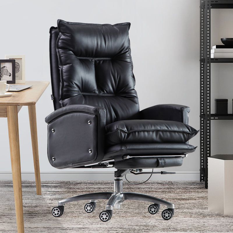 Contemporary Desk Chair Leather Executive Chair High-Back Chair with Wheels Black 1 Piece Clearhalo 'furn' 'furn_office_chair' 'Furniture' 'Office Chairs' 'Office Furniture' 'office_chair' 6407086