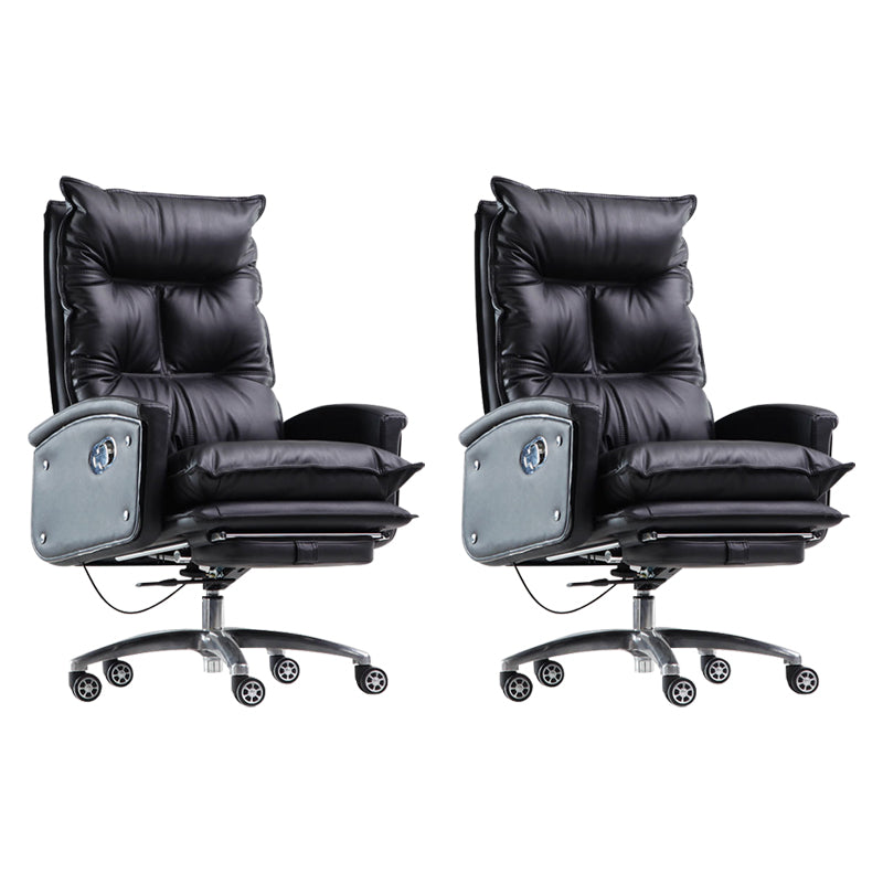 Contemporary Desk Chair Leather Executive Chair High-Back Chair with Wheels Black 2 Piece Set Clearhalo 'furn' 'furn_office_chair' 'Furniture' 'Office Chairs' 'Office Furniture' 'office_chair' 6407087