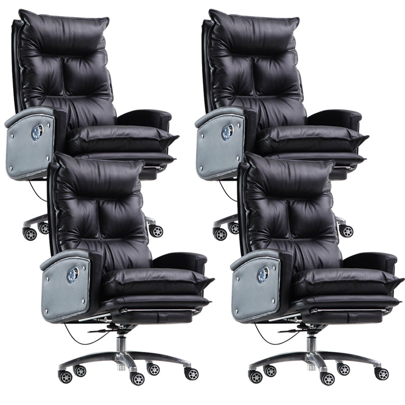 Contemporary Desk Chair Leather Executive Chair High-Back Chair with Wheels Black 4 Piece Set Clearhalo 'furn' 'furn_office_chair' 'Furniture' 'Office Chairs' 'Office Furniture' 'office_chair' 6407090