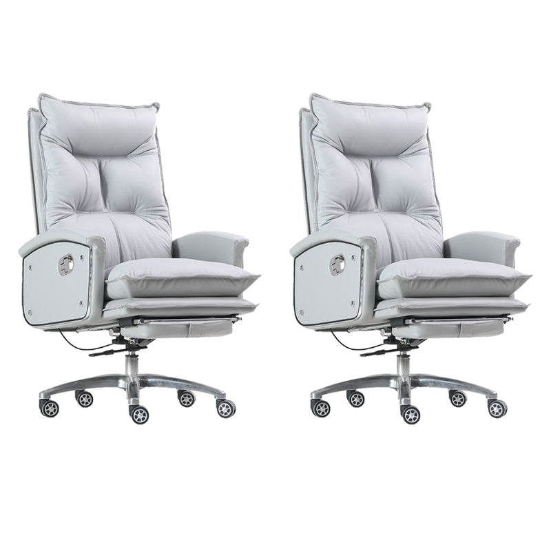 Contemporary Desk Chair Leather Executive Chair High-Back Chair with Wheels Grey 2 Piece Set Clearhalo 'furn' 'furn_office_chair' 'Furniture' 'Office Chairs' 'Office Furniture' 'office_chair' 6407097