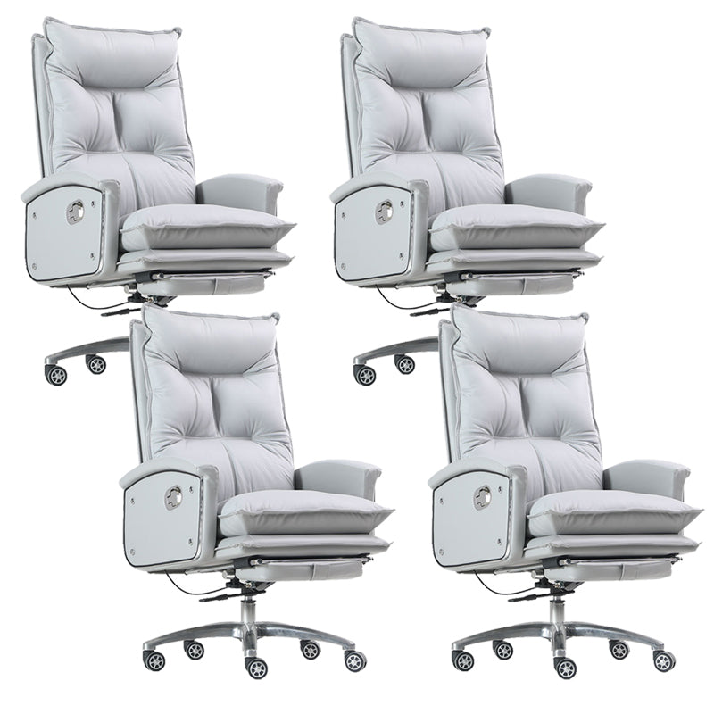 Contemporary Desk Chair Leather Executive Chair High-Back Chair with Wheels Grey 4 Piece Set Clearhalo 'furn' 'furn_office_chair' 'Furniture' 'Office Chairs' 'Office Furniture' 'office_chair' 6407098