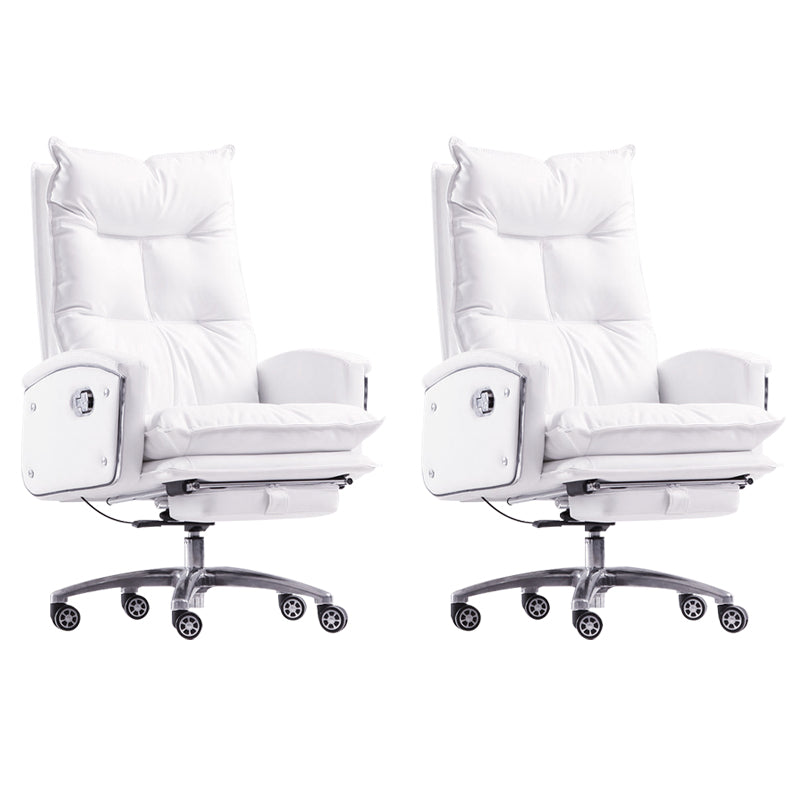Contemporary Desk Chair Leather Executive Chair High-Back Chair with Wheels White 2 Piece Set Clearhalo 'furn' 'furn_office_chair' 'Furniture' 'Office Chairs' 'Office Furniture' 'office_chair' 6407102