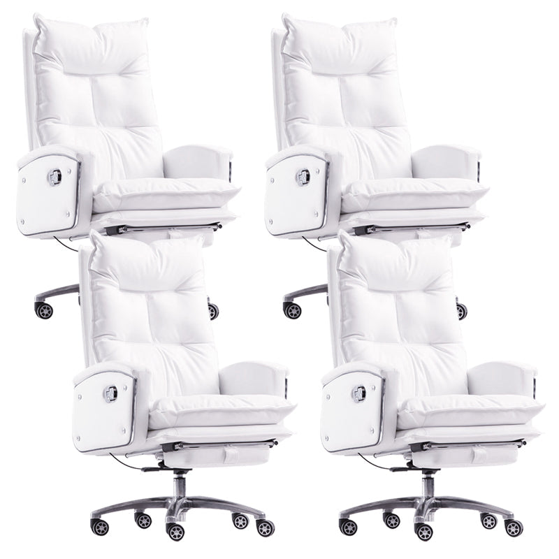 Contemporary Desk Chair Leather Executive Chair High-Back Chair with Wheels White 4 Piece Set Clearhalo 'furn' 'furn_office_chair' 'Furniture' 'Office Chairs' 'Office Furniture' 'office_chair' 6407103