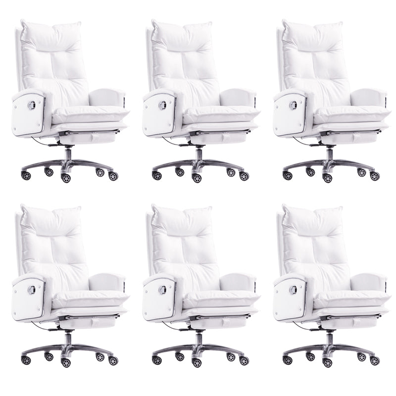 Contemporary Desk Chair Leather Executive Chair High-Back Chair with Wheels White 6 Piece Set Clearhalo 'furn' 'furn_office_chair' 'Furniture' 'Office Chairs' 'Office Furniture' 'office_chair' 6407104