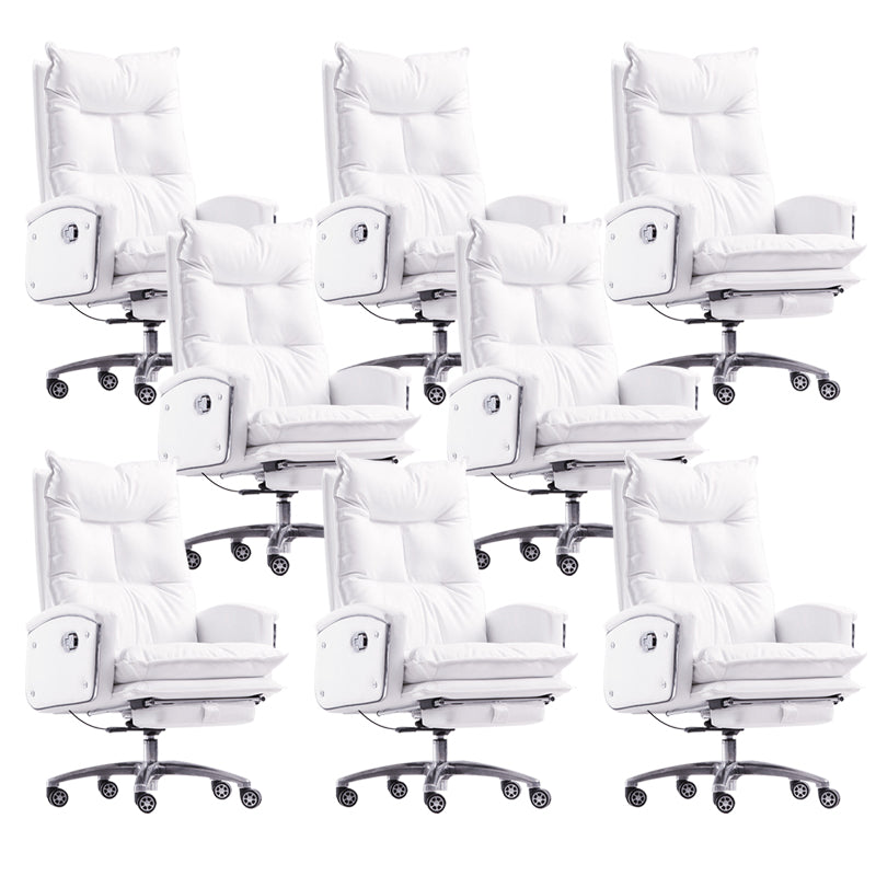 Contemporary Desk Chair Leather Executive Chair High-Back Chair with Wheels White 8 Piece Set Clearhalo 'furn' 'furn_office_chair' 'Furniture' 'Office Chairs' 'Office Furniture' 'office_chair' 6407105