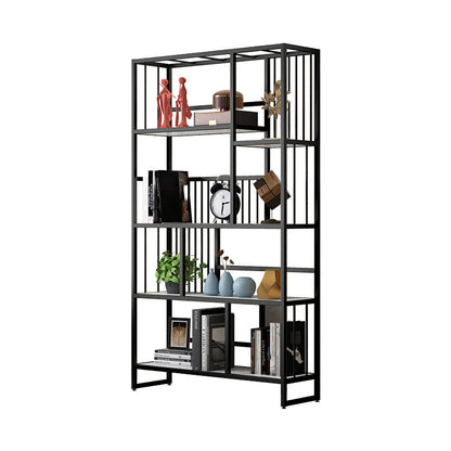 Metal and Wooden Shelf Bookcase Vertical Open Bookshelf with Shelves Black