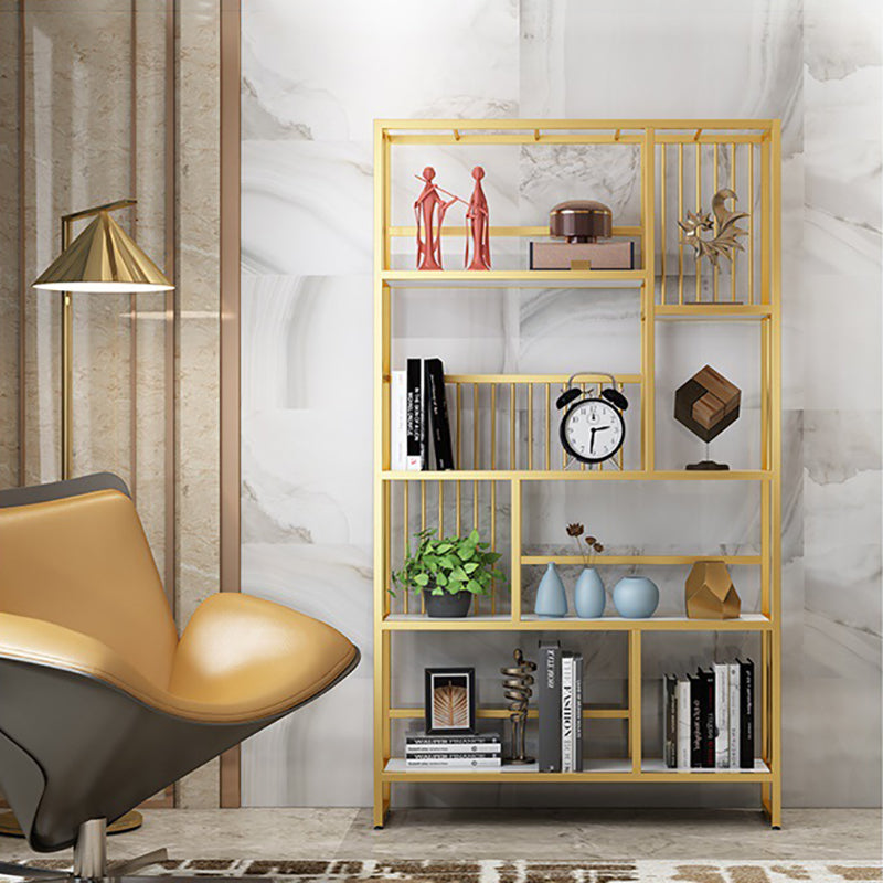 Metal and Wooden Shelf Bookcase Vertical Open Bookshelf with Shelves