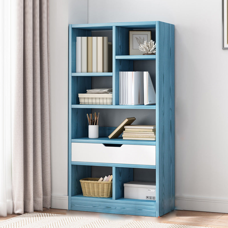 Standard Engineered Wood Bookshelf Contemporary Open Back Bookcase with Drawers