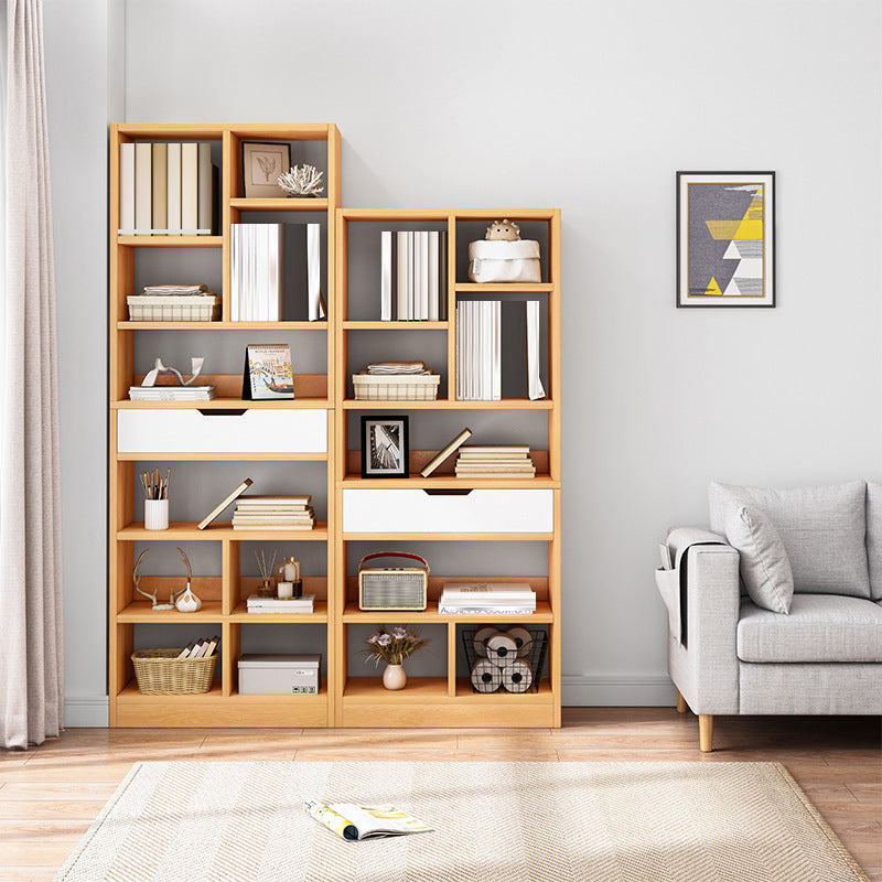 Standard Engineered Wood Bookshelf Contemporary Open Back Bookcase with Drawers