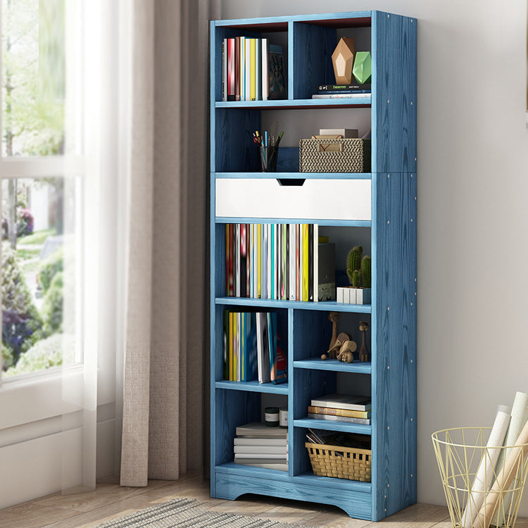 Standard Engineered Wood Bookshelf Contemporary Open Back Bookcase with Drawers