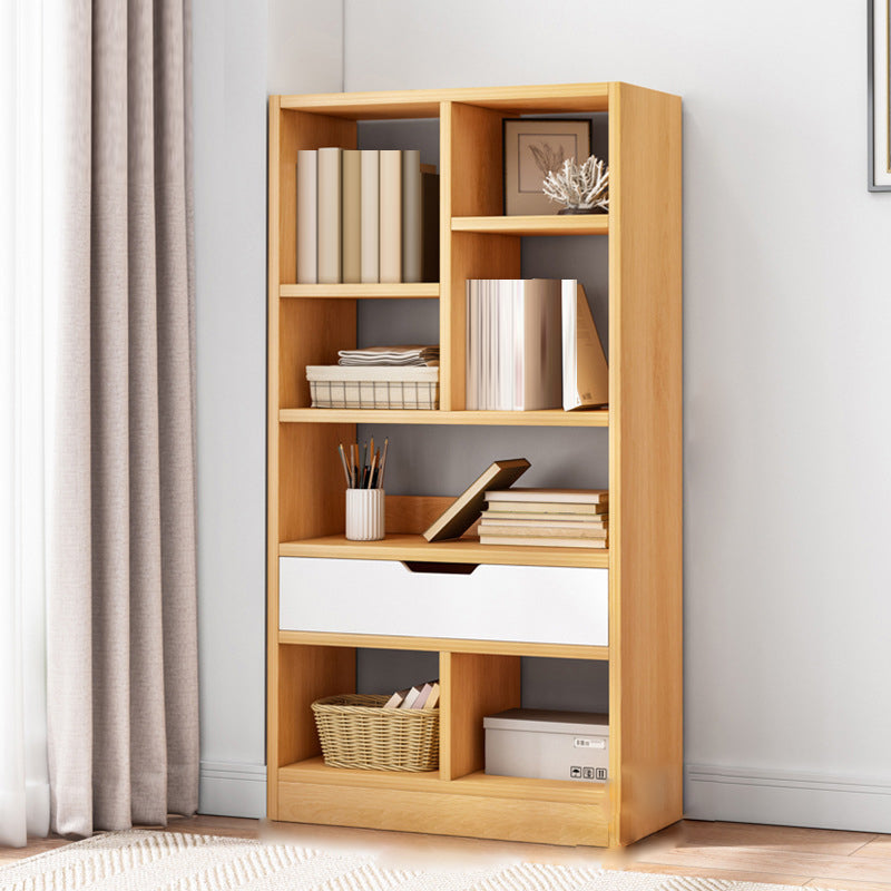 Standard Engineered Wood Bookshelf Contemporary Open Back Bookcase with Drawers