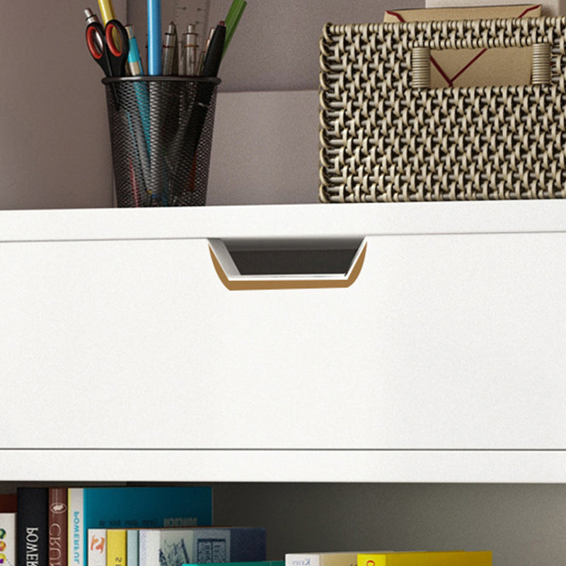 Standard Engineered Wood Bookshelf Contemporary Open Back Bookcase with Drawers