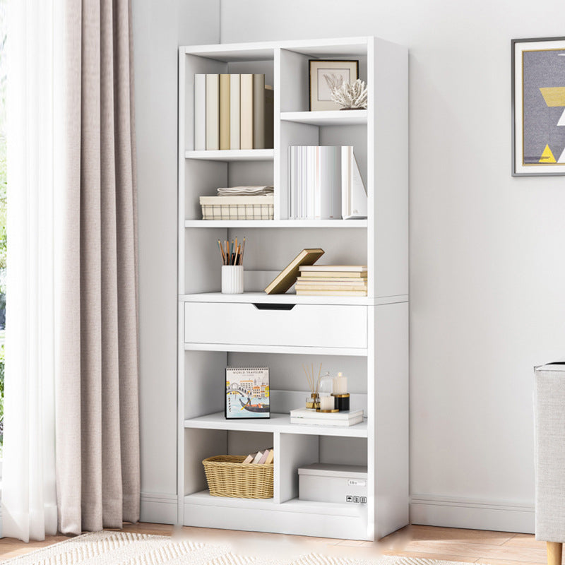Standard Engineered Wood Bookshelf Contemporary Open Back Bookcase with Drawers