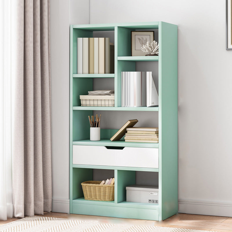 Standard Engineered Wood Bookshelf Contemporary Open Back Bookcase with Drawers